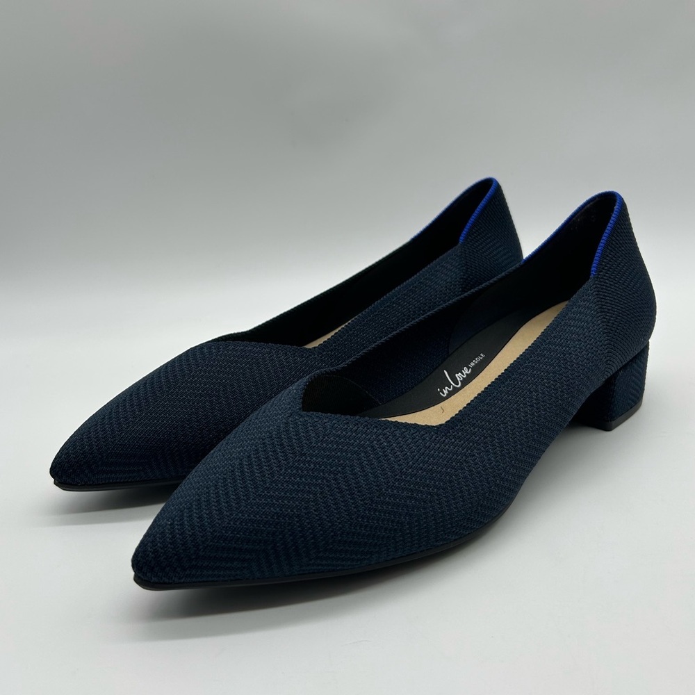 Rothy’s The High Point Knit Heels Navy Blue Sustainable Shoes Size 12 New In Box - Picture 5 of 12